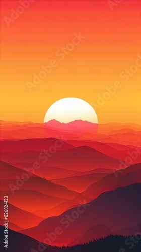 Sunset Over Mountains Abstract Background - Gradient Layered Landscape Art