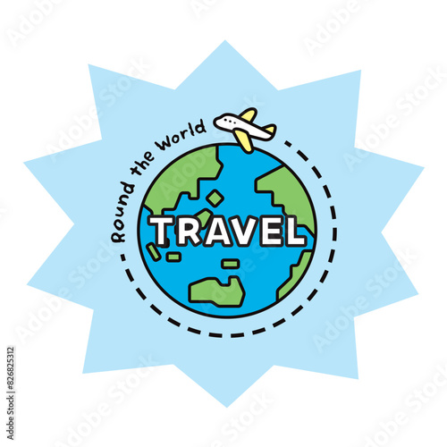 Round the Worldの文字と、飛行機と地球のイラスト photo