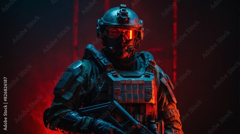 Elite Soldier in Tactical Gear on Battlefield