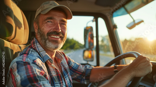 happy smiling truck driver man