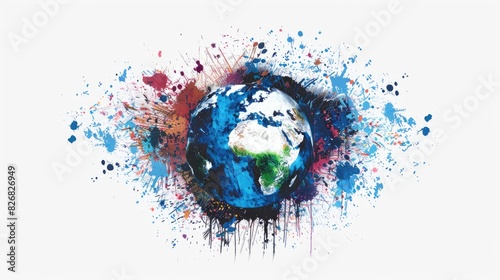 Spray Painted Earth Graffiti Icon on White Background