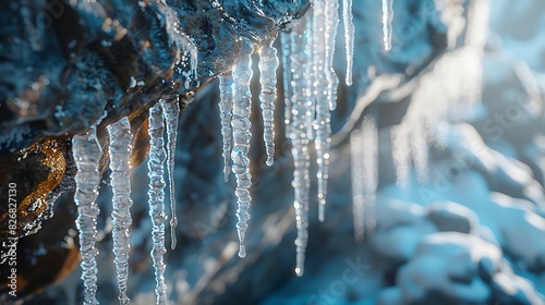 Icicles hanging from a rocky overhang