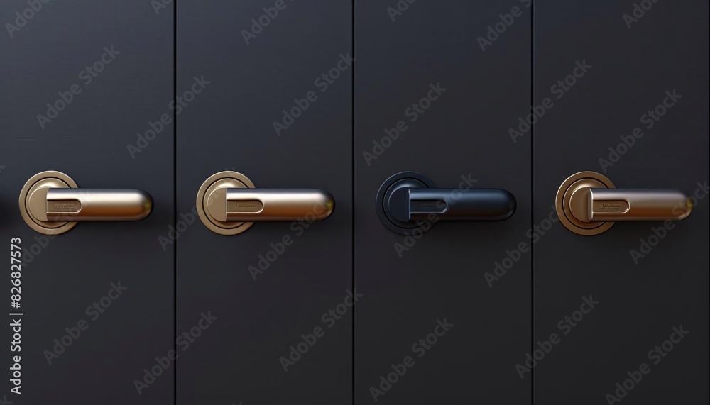 A series of digital mockups showcasing different modern door handle designs for the Mordent building, balancing functionality with aesthetics