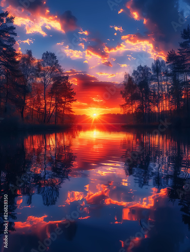 wild nature landscape at sunrise or sunset  splendid sky  lake view. Wall Art Poster Print Design for Home Decor  Decoration Artwork  High Resolution Wallpaper and Background for Computer