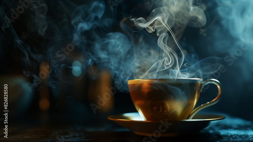 a cup of hot coffee of tea in the cafe. Wall Art Poster Print Design for Home Decor, Decoration Artwork, High Resolution Wallpaper and Background for Computer, Smartphone, Cellphone, Mobile Cell Phone