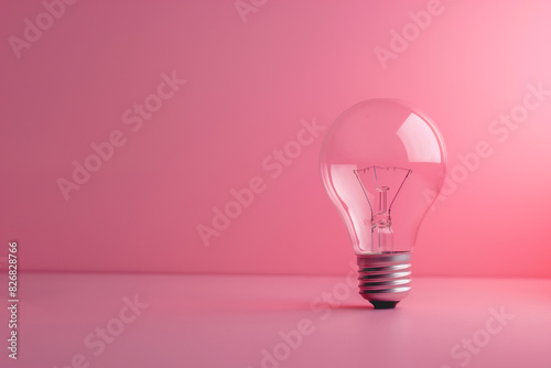 A single light bulb on a pink background The bulb is in focus and the background is out of focus The photo is taken from a low angle