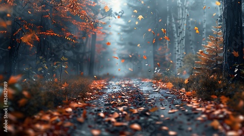 An autumnal path through a forest photo