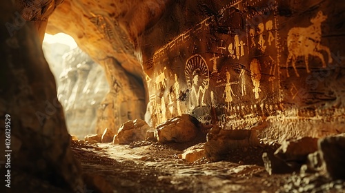 An ancient cave with petroglyphs photo