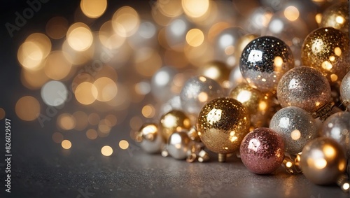 Beautiful silver bokeh glittery background with lights and sparkles. 
