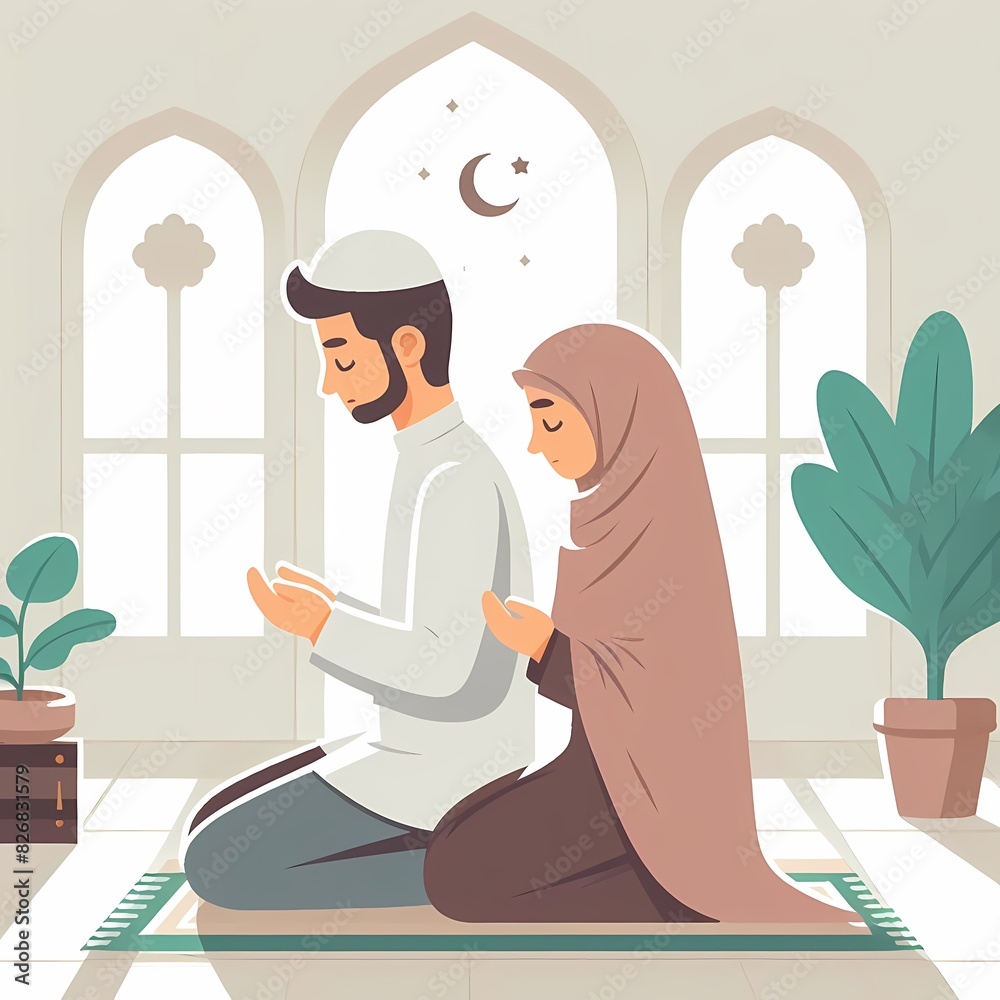 Muslim Couple in Prayer at Home Muslim Couple in Prayer at Home