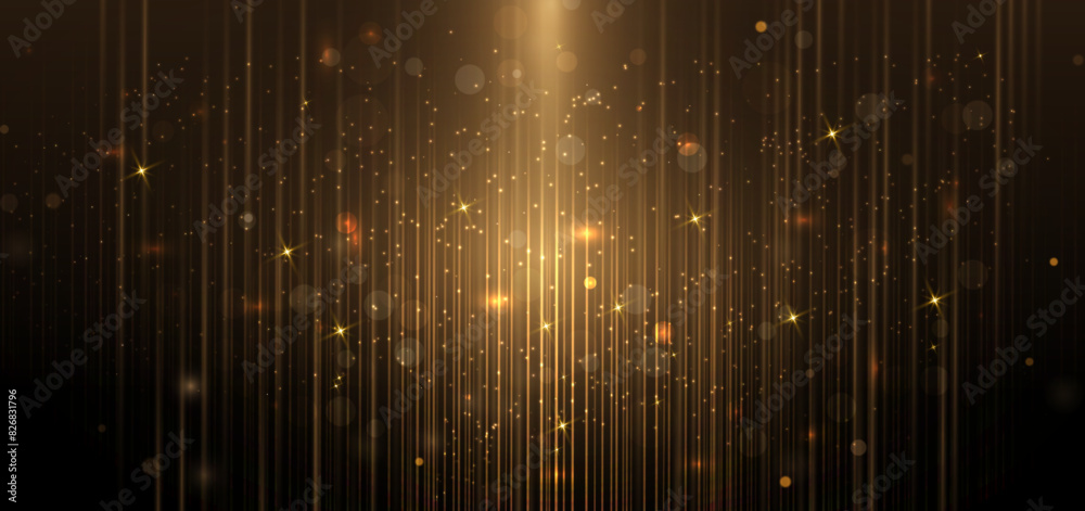 Abstract elegant gold glowing line with lighting effect sparkle on black background. Template premium award design.