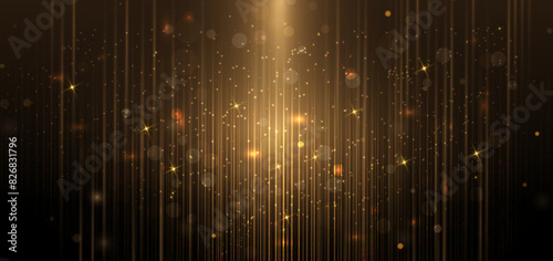 Abstract elegant gold glowing line with lighting effect sparkle on black background. Template premium award design.