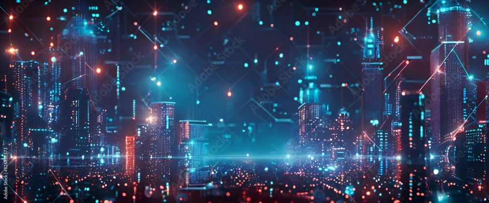 Digital technology scene with a cyberpunk city background. Digital technology scene with a cyberpunk city background.