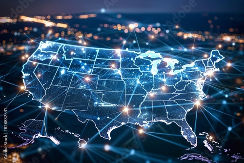 Fototapeta Naklejka Na Ścianę i Meble -  Digital map of america network connectivity created with generative ai