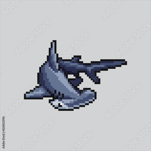 Pixel art illustration Hammerhead. Pixelated Hammerhead Shark. Hammerhead Shark pixelated for the pixel art game and icon for website and video game. old school retro.
