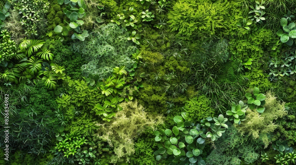 Overgrown plant with abundant moss coverage. Organic textures concept