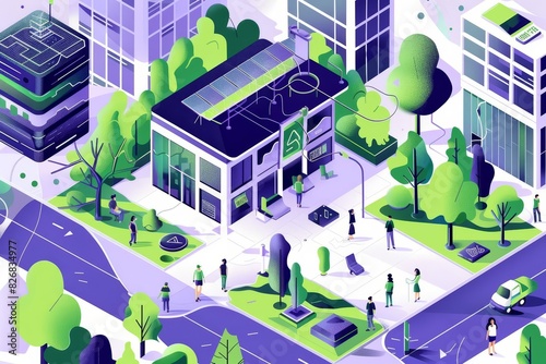 A sustainabilityfocused illustration showing a company investing in renewable energy and ecofriendly products, striving for a greener future photo