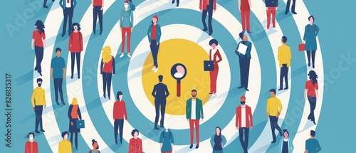 An illustration of identifying the target audience through market research, creating personalized marketing strategies to engage different customer segments
