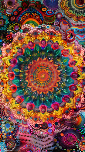 Intricate Mandala Illustrating the Eternal Cycle of Life with Symmetrical Patterns and Vibrant Colors