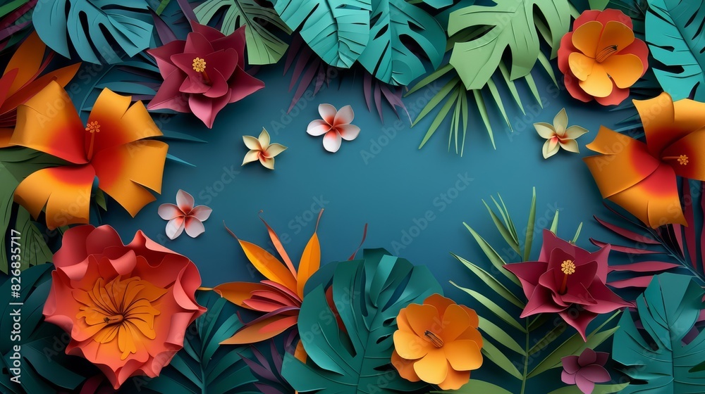 Creative paper art of a vibrant tropical flower arrangement Creative paper art of a vibrant tropical flower arrangement