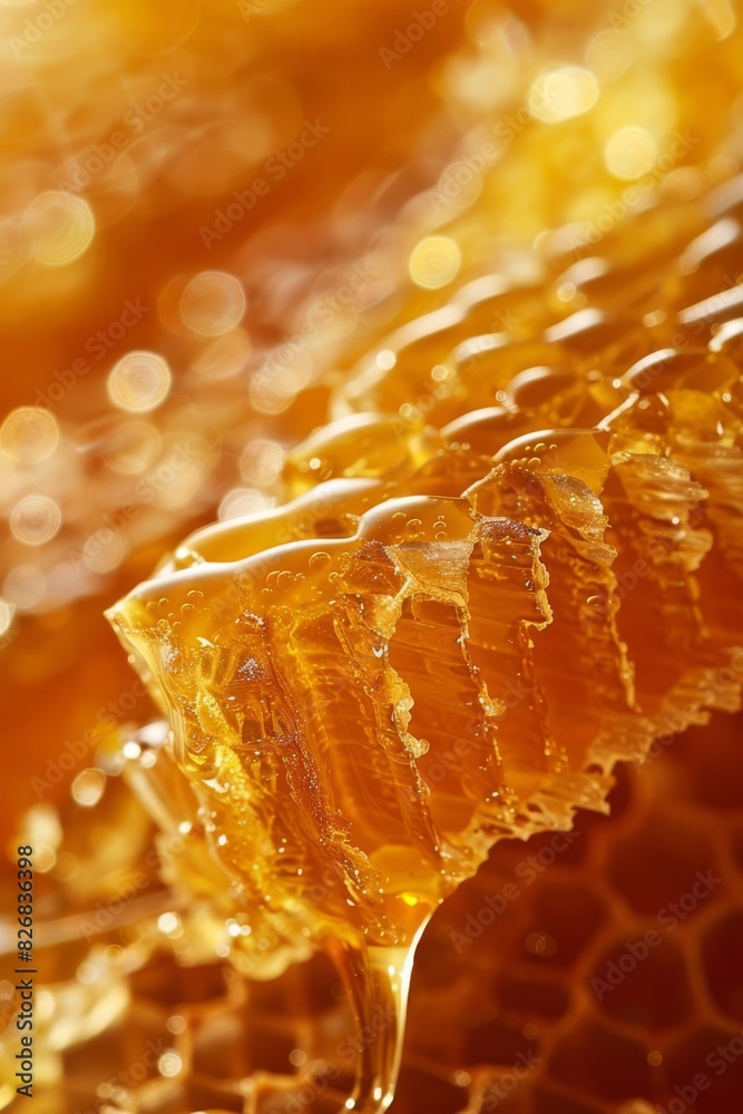 Close-up of natural honeycomb with golden honey dripping. Detailed texture showcasing the richness of honey in its purest form. Close-up of natural honeycomb with golden honey dripping. Detailed texture showcasing the richness of honey in its purest form.