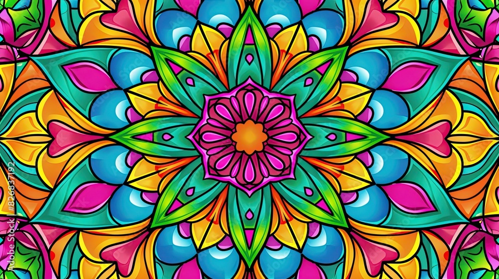 coloring page for adults, full page, mandala patterns, handwriiten, thick lines, vivid detail, vivid color 