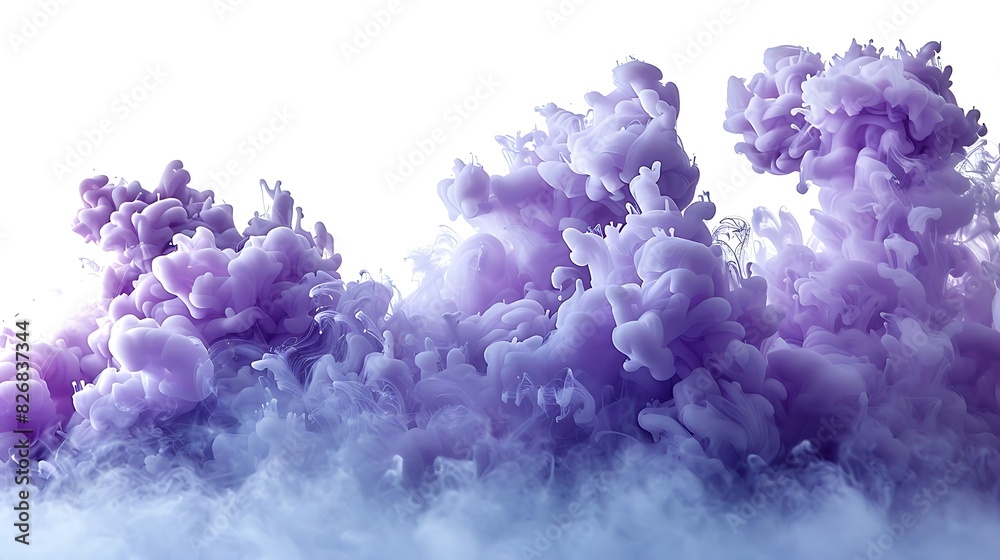 A purple ink splash in water, spreading out into a cloud shape. Isolated on white background. A purple ink splash in water, spreading out into a cloud shape. Isolated on white background.