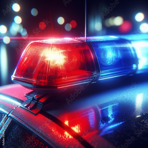 police car flash lights on the street at night