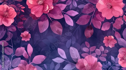 Seamless vintage background with watercolor flowers and leaves in pink and purple hues Ideal for fabric wallpaper wrapping paper or backdrop with a hand painted look