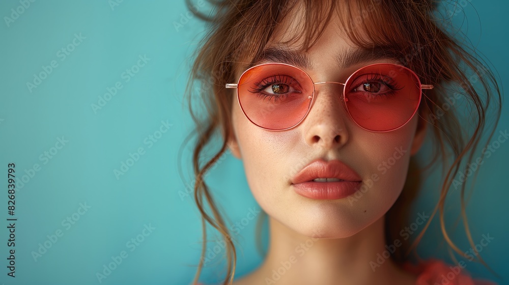 Gen-z handsome caucasian fashionable female, wearing neon stylish clothes, retro style in the style of vaporwave fashion with copy space. Art concept. Gen-z handsome caucasian fashionable female, wearing neon stylish clothes, retro style in the style of vaporwave fashion with copy space. Art concept.