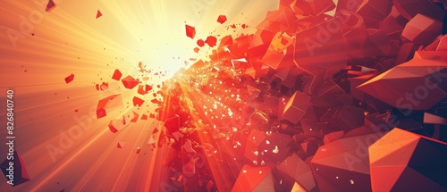 abstract geometric background explosion power design with crushing surface 3d illustration design concept header web cover poster art work banner presentation template photo