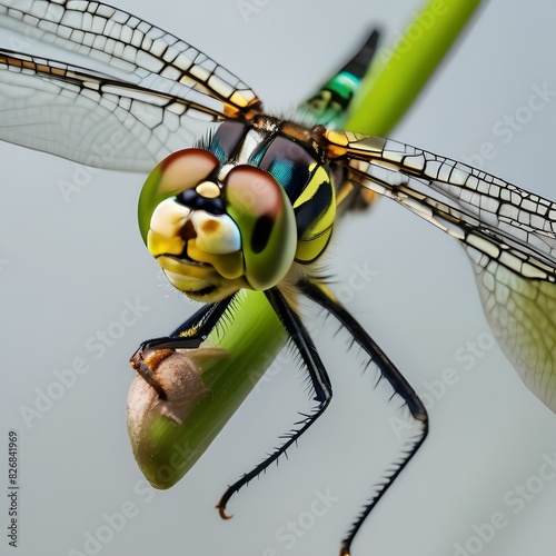 Close up of a dragonfly perched on a green leaf3 photo