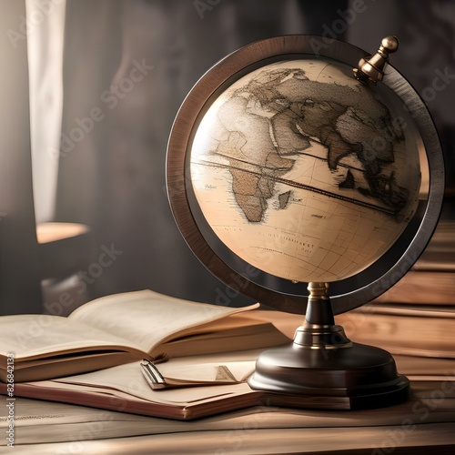 Classic globe with a vintage map, on a wooden desk2 photo