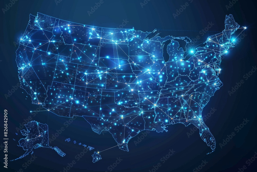 Obraz premium Digital map of america network connectivity created with generative ai