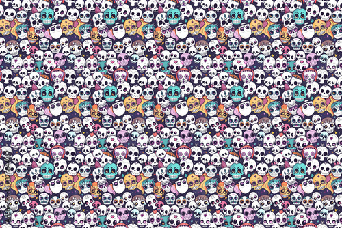 Colorful Cartoon Skulls and Ghosts Pattern