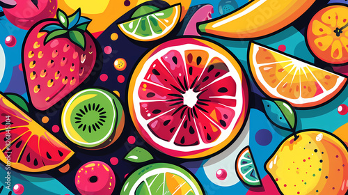 Brightly colored fruit and citrus illustration