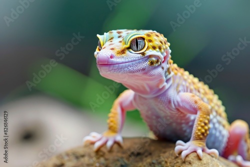 The leopard gecko  Eublepharis macularius  is a nocturnal gecko native to south and west-central Asia. They are popular pets due to their small size  docile nature - generative ai