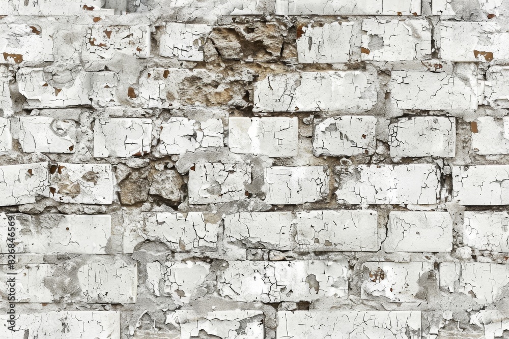 Eroded white brick wall with a rugged, time-worn aesthetic. Rustic exterior texture