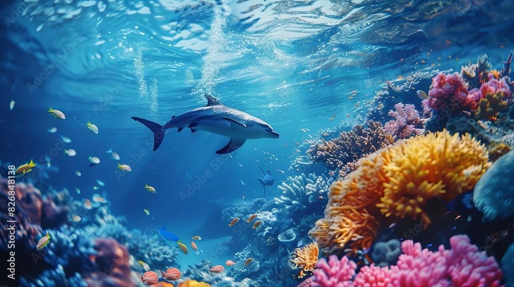 Fototapeta premium Diver releasing rehabilitated marine animals