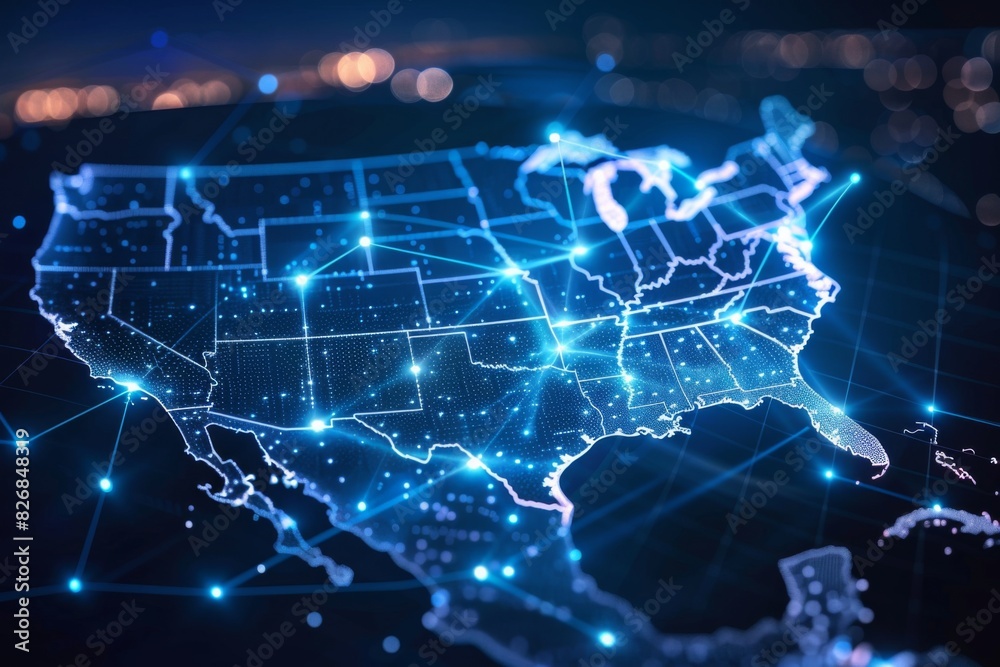 Digital map of america network connectivity created with generative ai