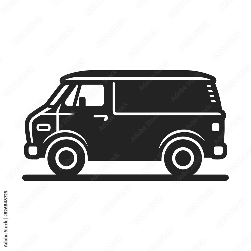 Van linear side view. Black contour linear silhouette. Vector simple flat graphic illustration. Isolate Van linear side view. Black contour linear silhouette. Vector simple flat graphic illustration. Isolate