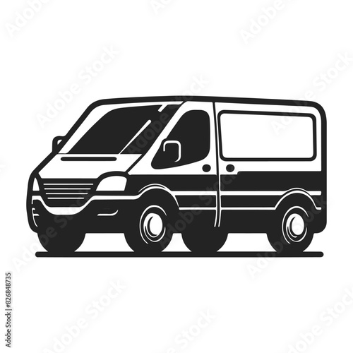 Minivan design. Black and White Silhouette. Van Vector Service