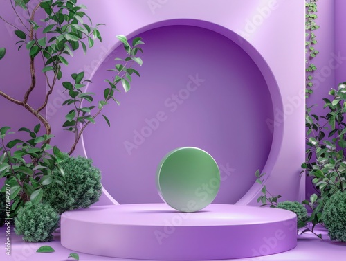 3D cylinder podium in tropical forest, green Natural background, used to product display, mockup, showcase presentation, summer product mockup background, 3D render illustration luxury style,