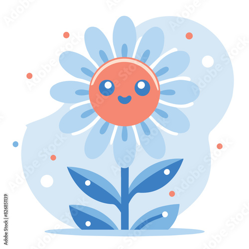 Smiling Blue Flower with Red Center and White Dots