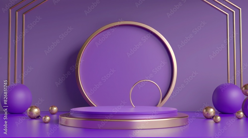 3D purple and gold cylinder podium used to product display, mockup, showcase presentation, luxury style