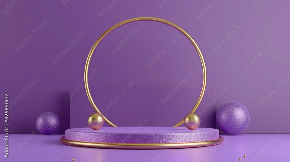 3D purple and gold cylinder podium used to product display, mockup, showcase presentation, luxury style 3D purple and gold cylinder podium used to product display, mockup, showcase presentation, luxury style