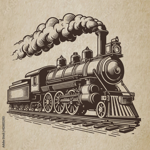 Steam locomotive, Hand drawn illustration
