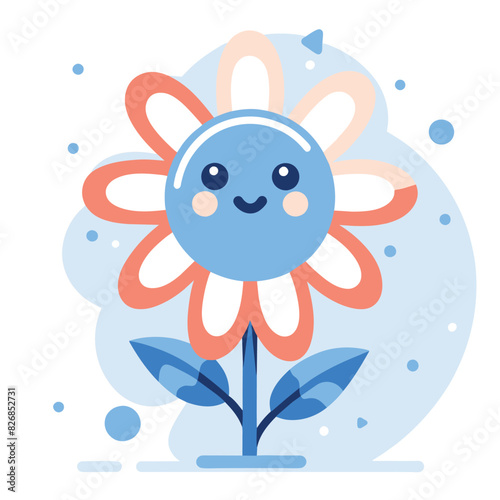 A Smiling Blue Flower with Red Petals and Green Leaves