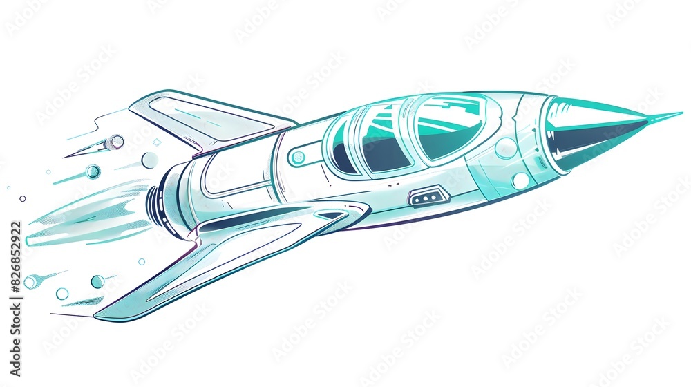 Rocketship Line Art Flat Style