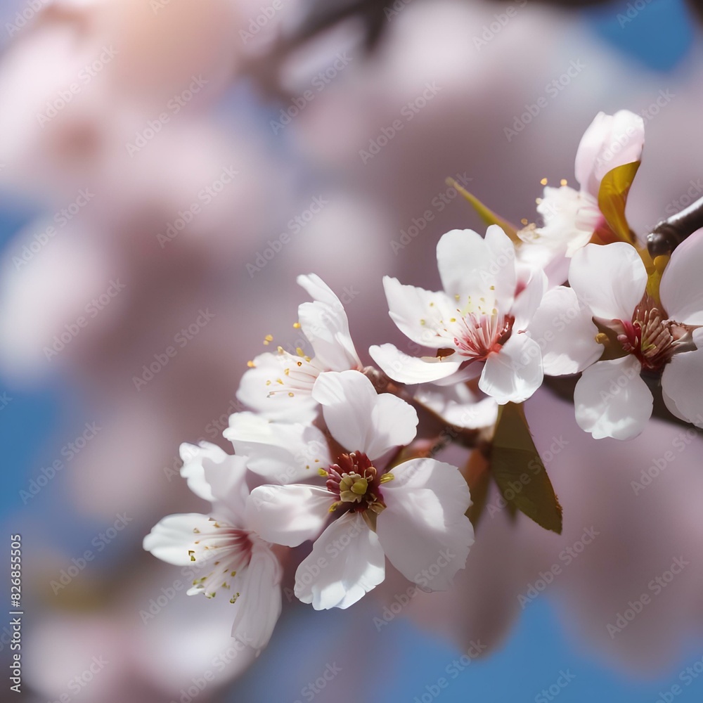Close up of a blooming cherry blossom branch against a blue sky1 Close up of a blooming cherry blossom branch against a blue sky1